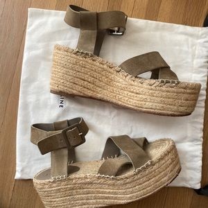 CELINE / Suede Espadrille Platform Sandal Wedges / Taupe / Size EU 40 US 10